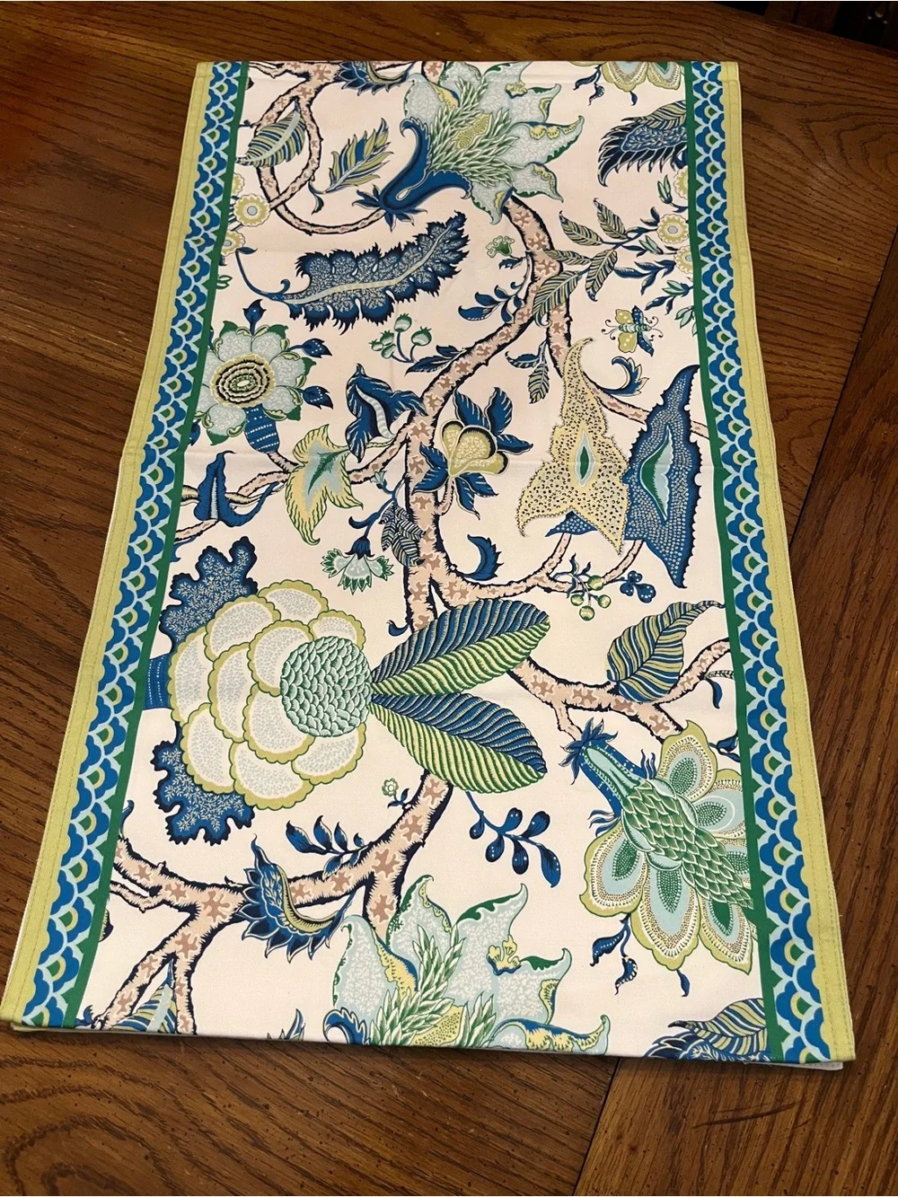 Williams Sonoma Floral Table Runner in Blue, Green & Cream